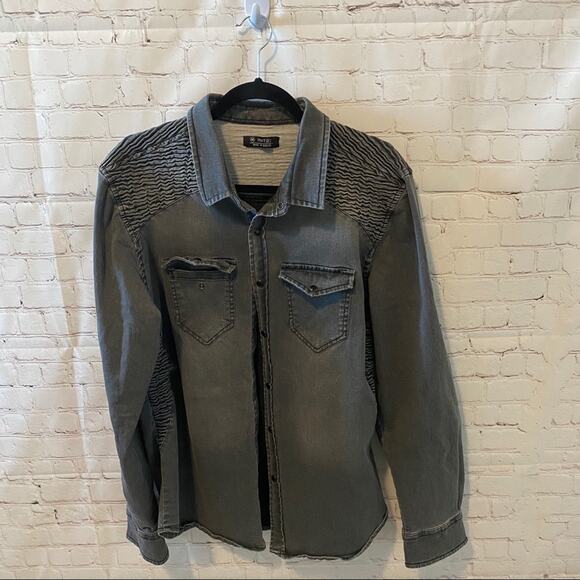 RNT23 Denim Gray Button Down Sz XXL - Picture 1 of 8